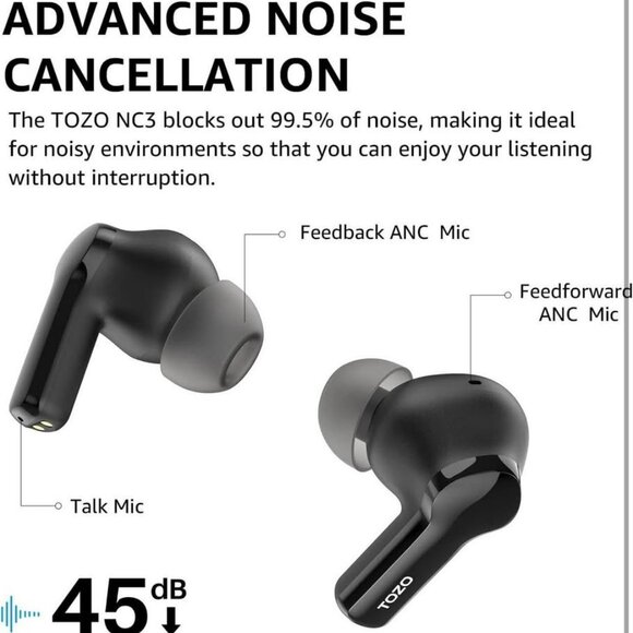 NEW Hybrid Active Noise Cancelling Wireless Bluetooth Earbuds with 6 Mics,LED - Picture 2 of 9